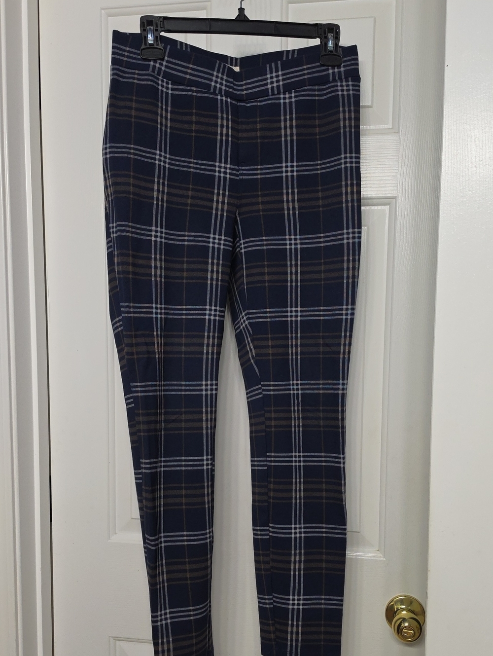 Style & Co. Navy Plaid Leggings with Brown and White Windowpane